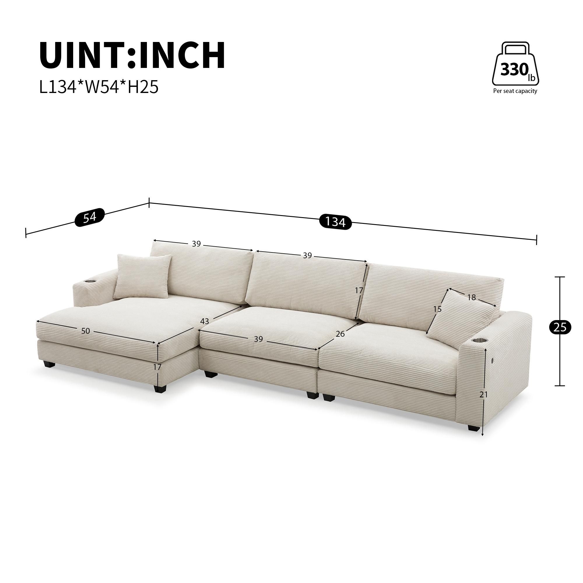Modern Minimalist Beige Corduroy Sectionals