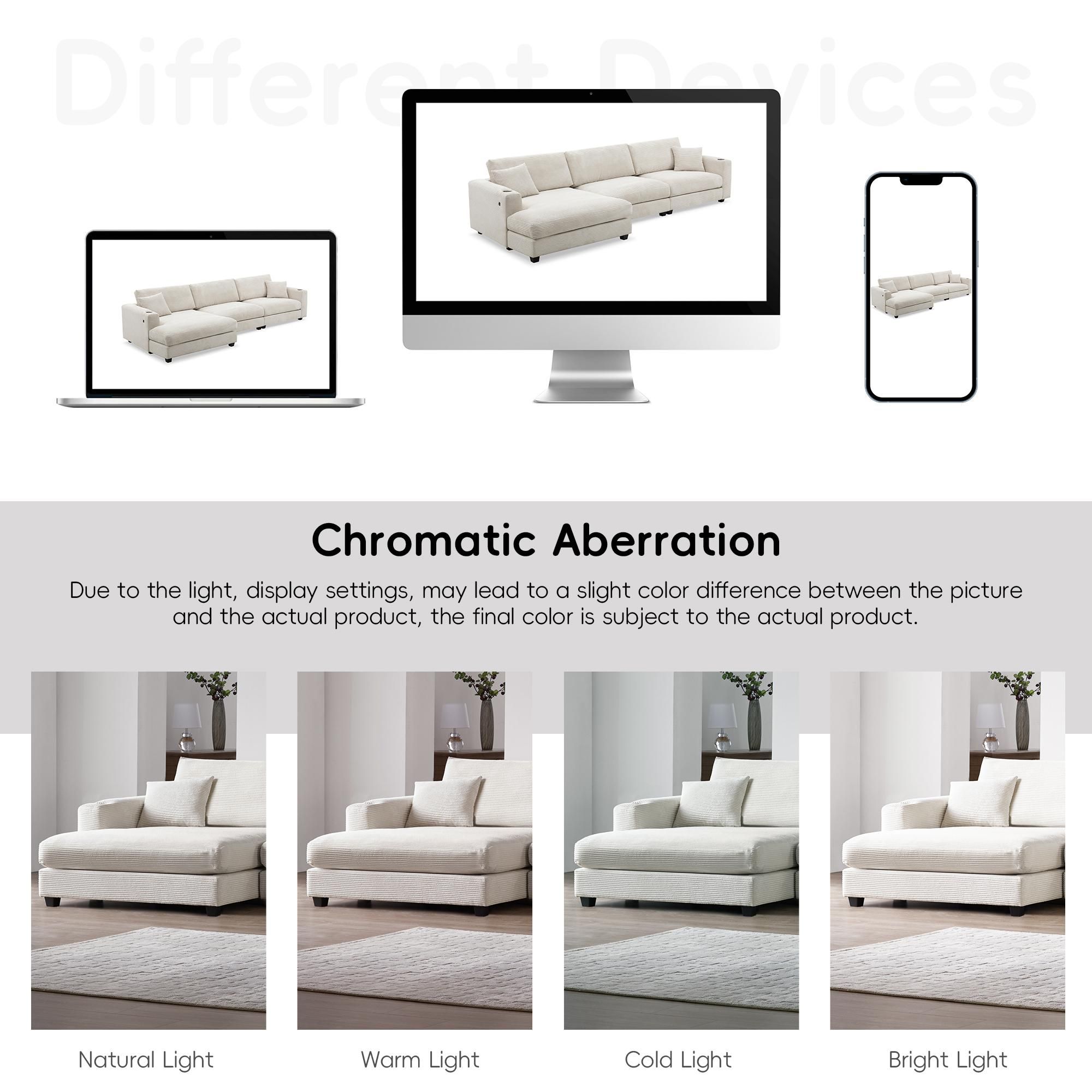 Partly Assemble Beige Corduroy Sectionals