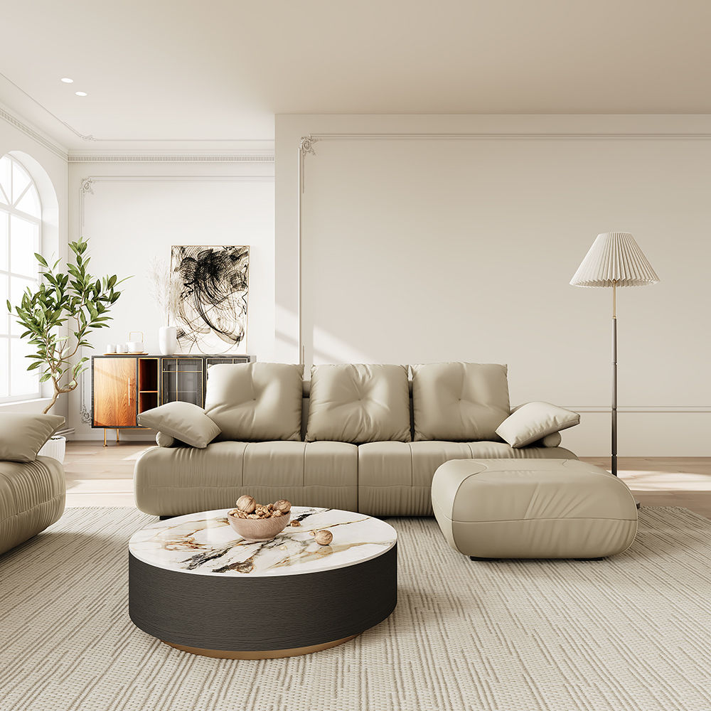 Wood Leg Gray Faux Leather Sectionals