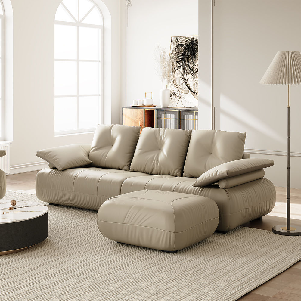 Wood Leg Gray Faux Leather Sectionals