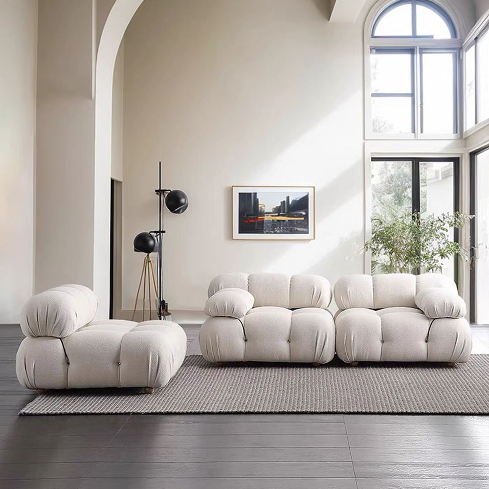 L-Shaped Sofas Beige Suede Fabric Sectionals