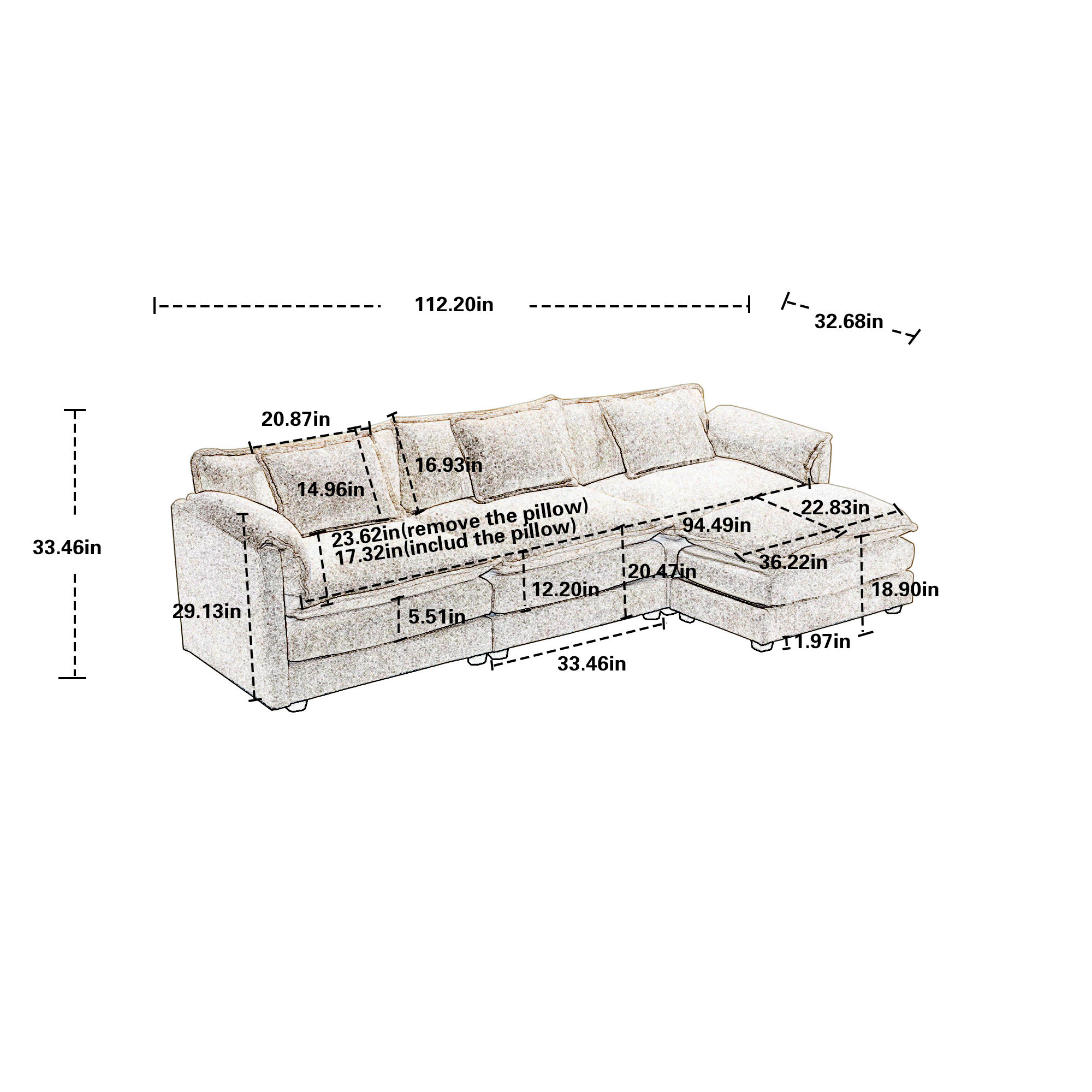 Chenille Gray Chenille Fabric Sectionals