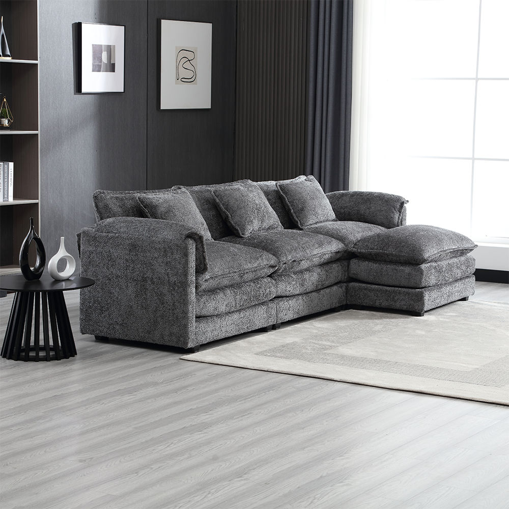 Modern Gray Chenille Fabric Sectionals