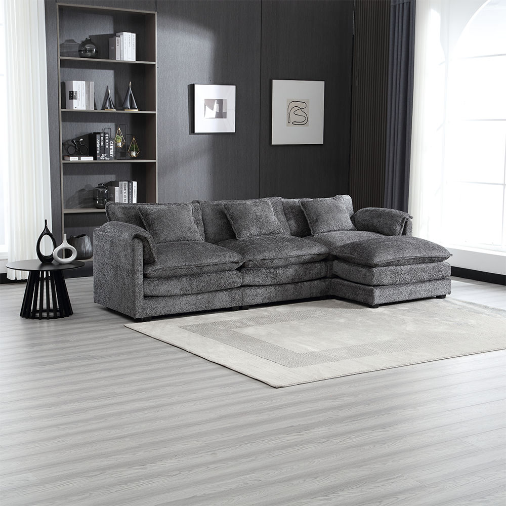 Partly Assemble Gray Chenille Fabric Sectionals