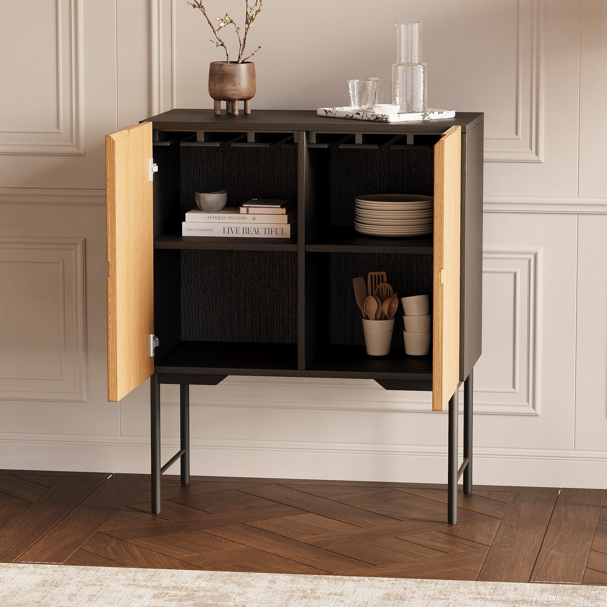 Metal Leg Wood color MDF Sideboards & Buffets
