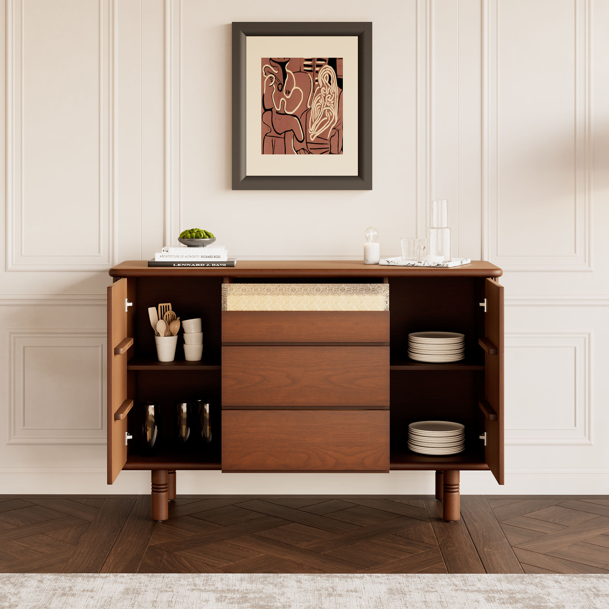 Mid Century Modern Cherry Wood Color Cherry Wood Sideboards & Buffets