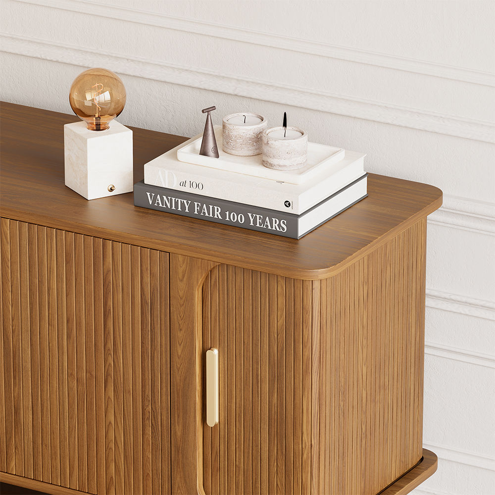 Metal Leg Walnut Color MDF Sideboards & Buffets