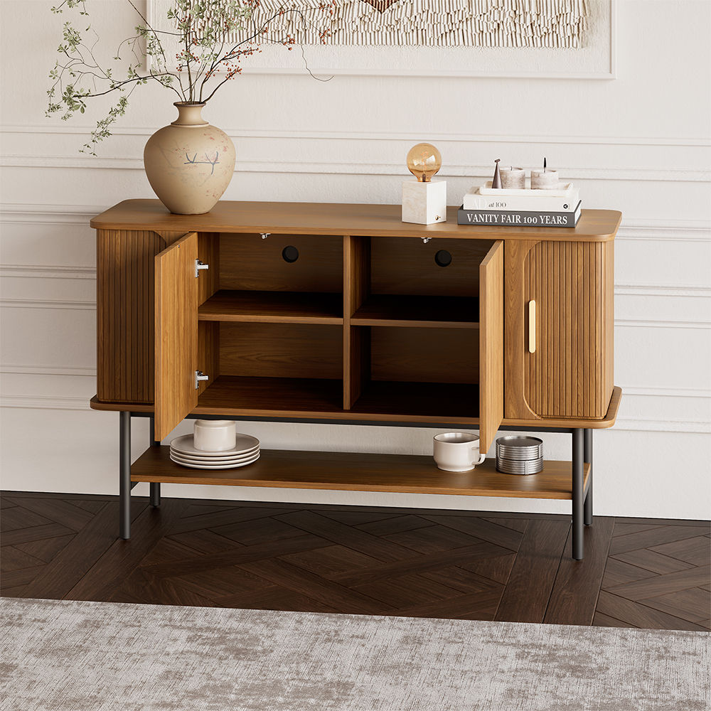 Metal Leg Walnut Color MDF Sideboards & Buffets