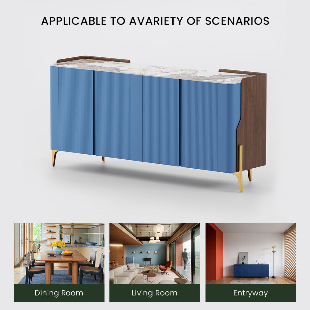 Multi-layer Solid Wood Frame Blue Sintered Stone Sideboards & Buffets