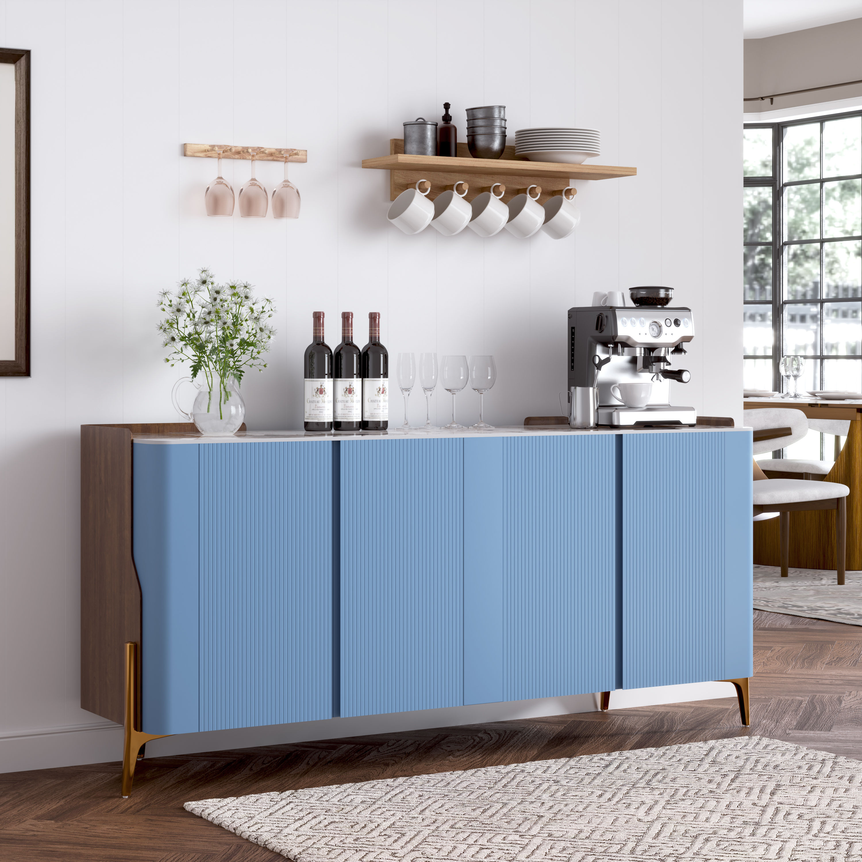 Metal Leg Blue Sintered Stone Sideboards & Buffets