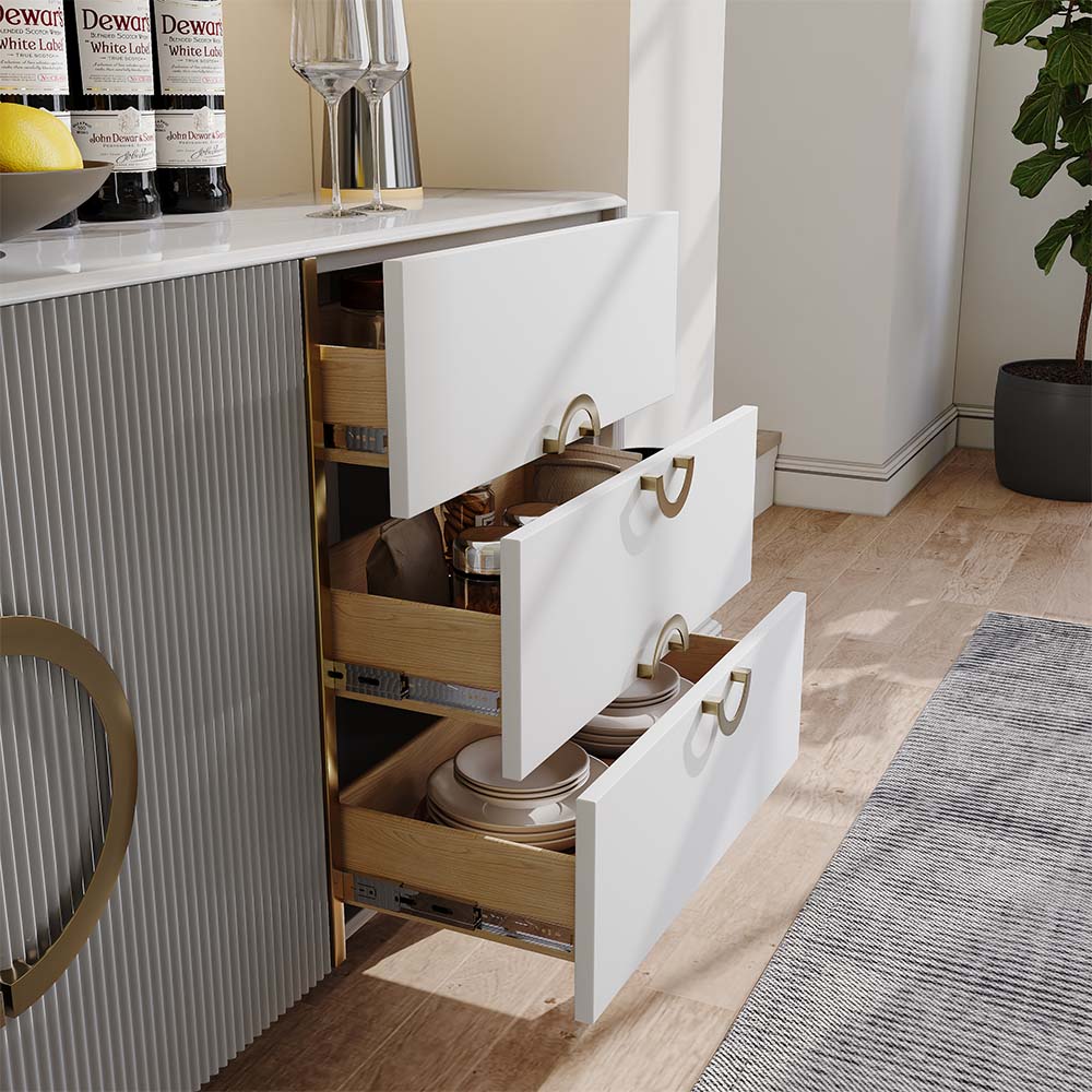 Wood White & Gray Glossy Sintered Stone Sideboards & Buffets