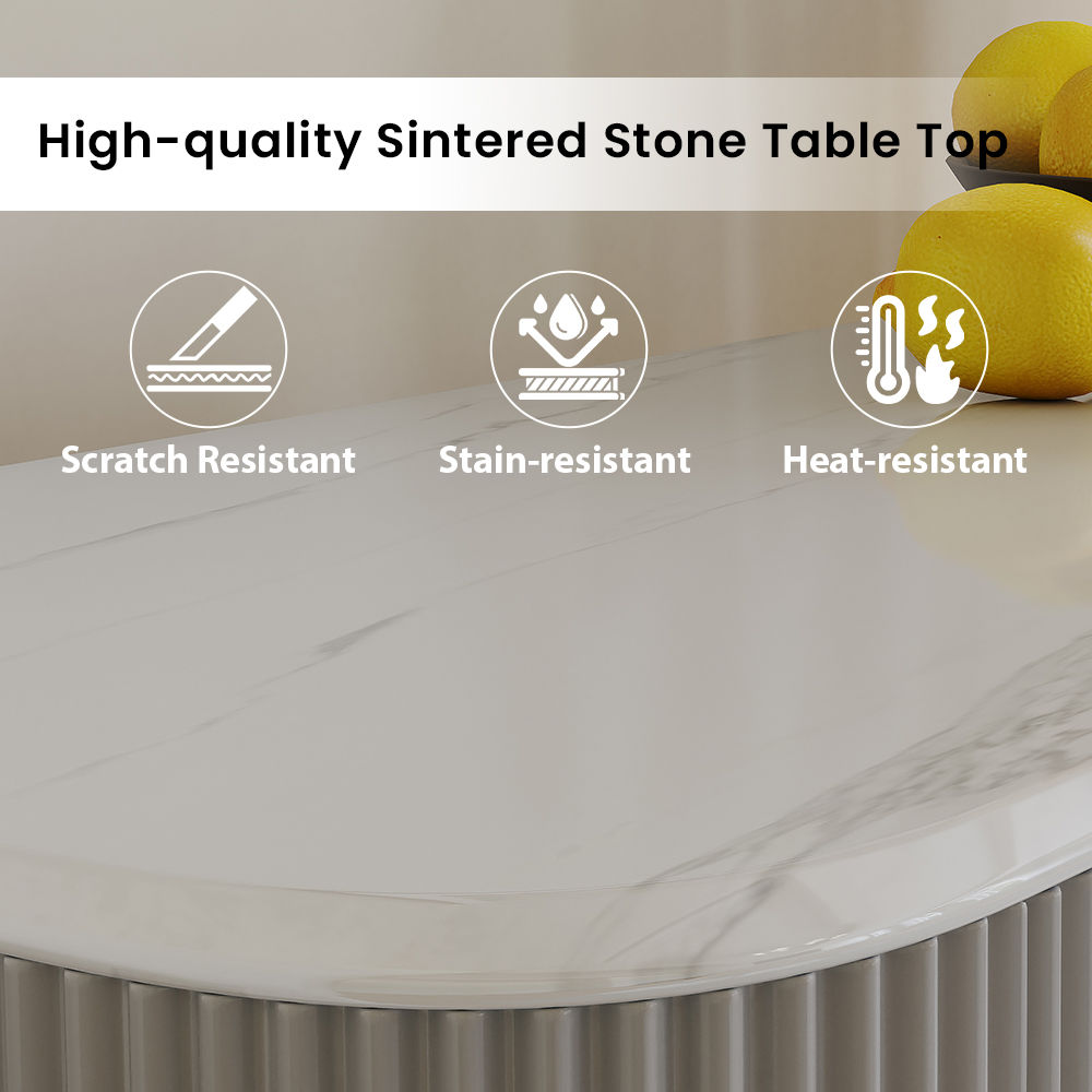 Wood White & Gray Glossy Sintered Stone Sideboards & Buffets