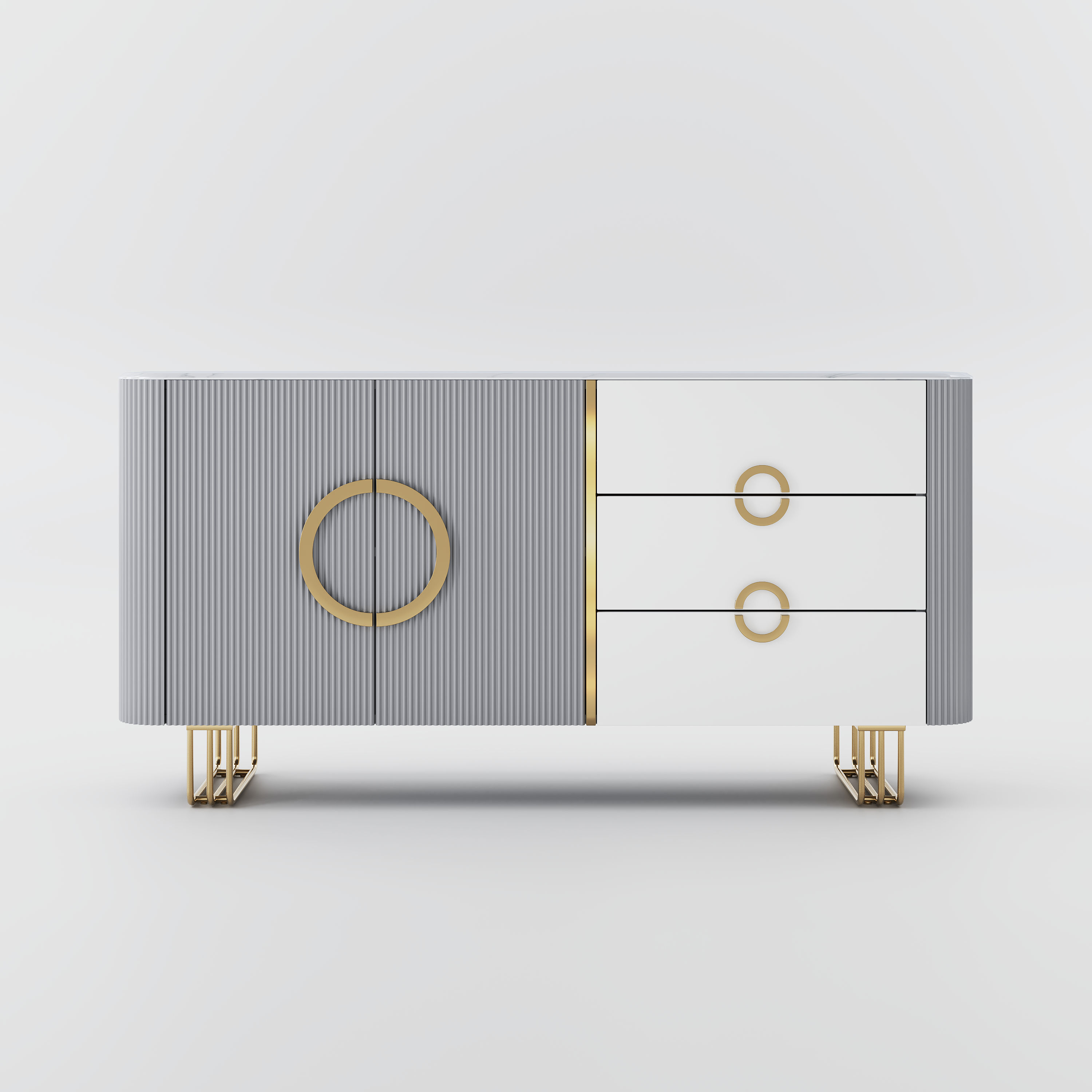 Metal Leg White & Gray Glossy Sintered Stone Sideboards & Buffets