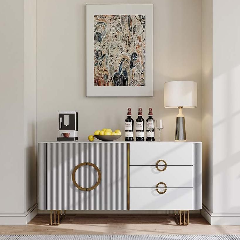 with Cabinets White & Gray Glossy Sintered Stone Sideboards & Buffets