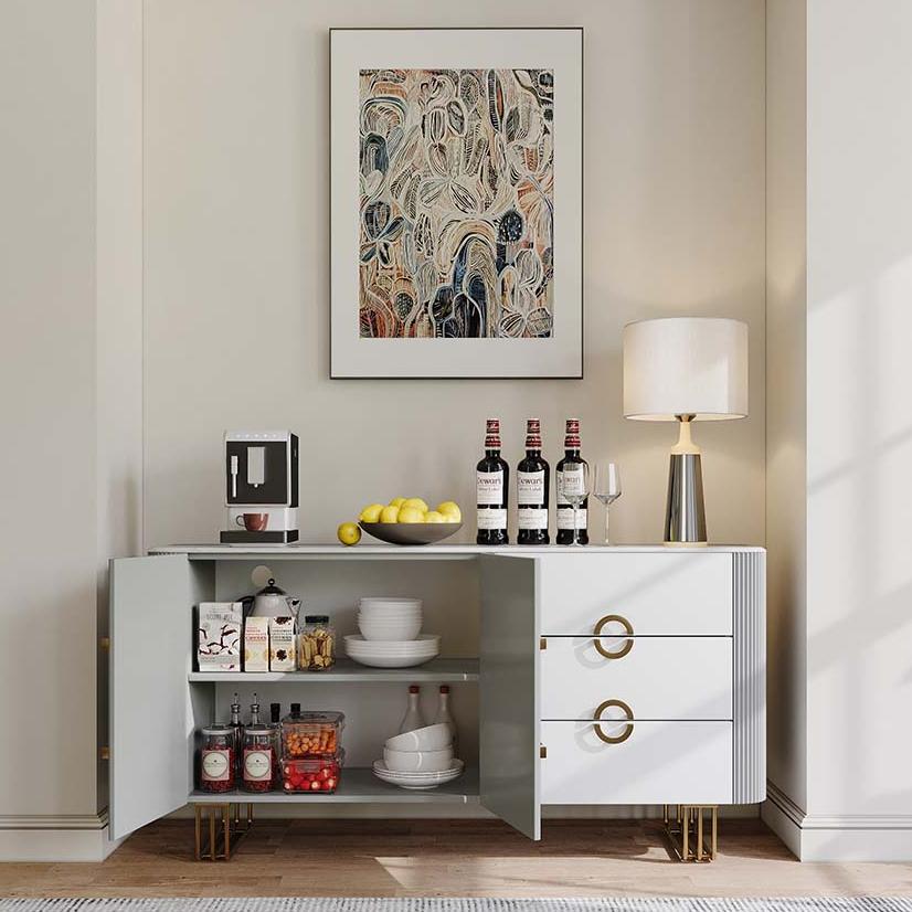 Wood White & Gray Glossy Sintered Stone Sideboards & Buffets