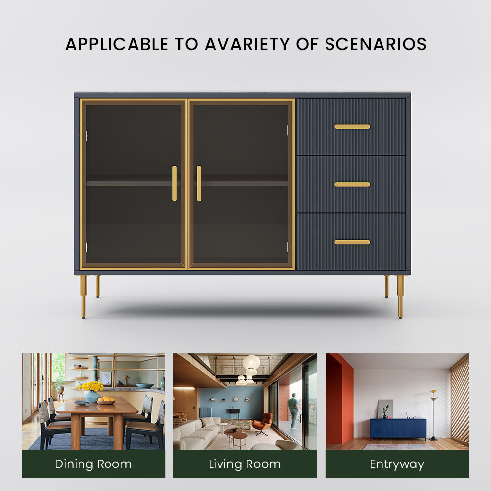 with Cabinets White & Gray Blue Matte Sintered Stone Sideboards & Buffets