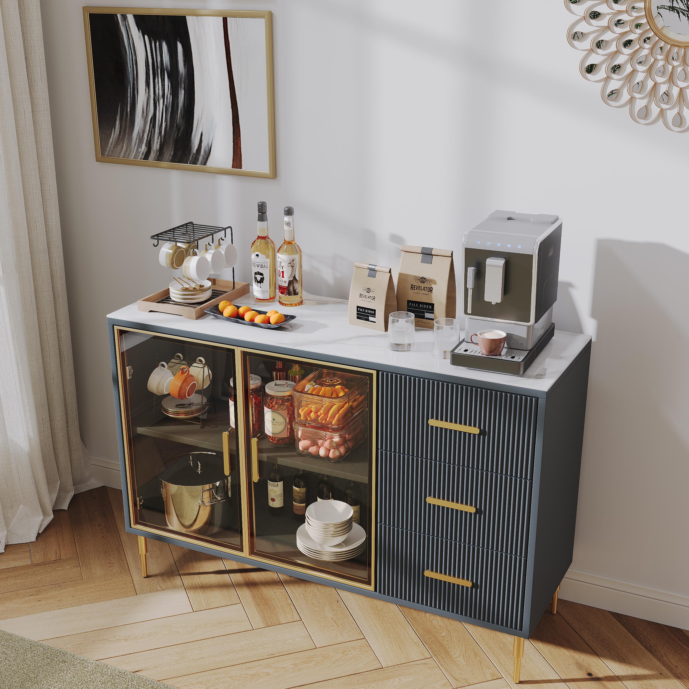 with Drawers White & Gray Blue Matte Sintered Stone Sideboards & Buffets