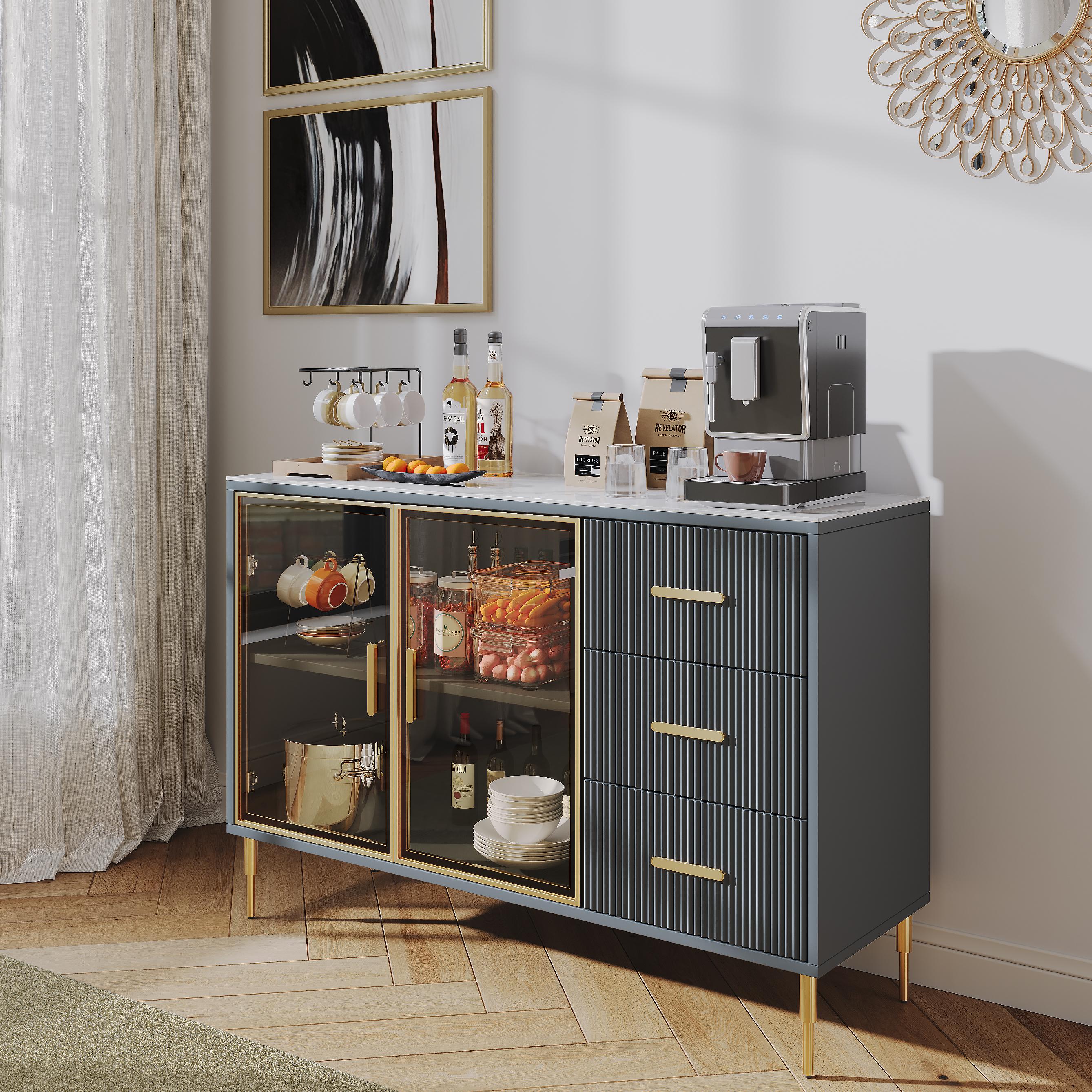 Sintered Stone White & Gray Blue Matte Sintered Stone Sideboards & Buffets