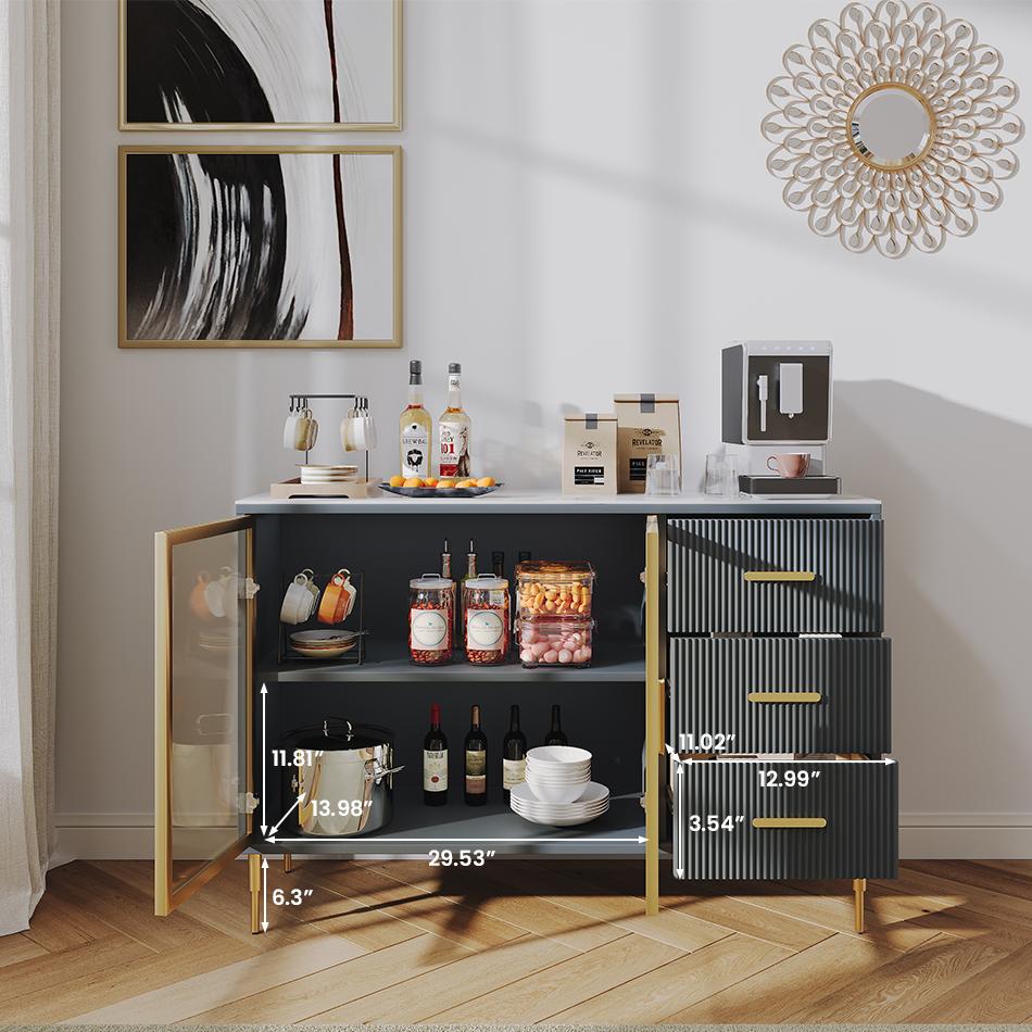 Metal Leg White & Gray Blue Matte Sintered Stone Sideboards & Buffets