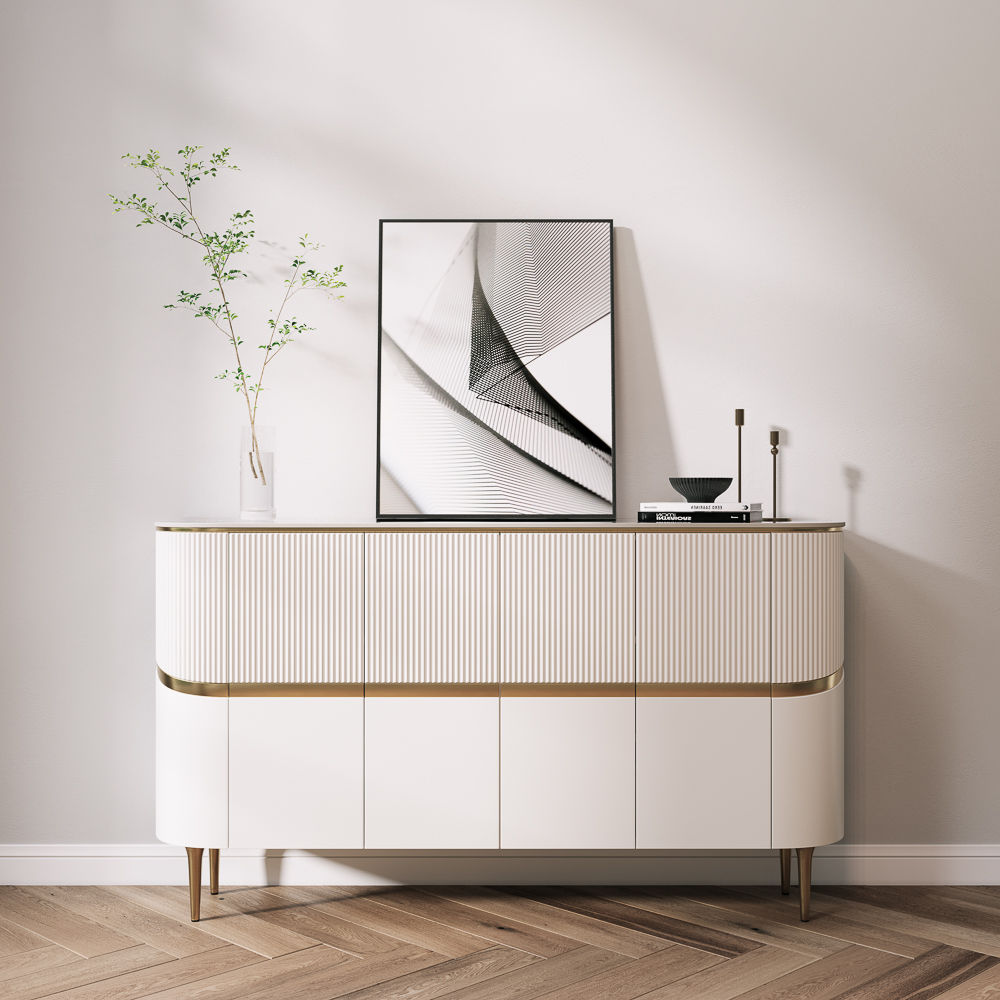 Partly Assemble White & Gold Glossy Sintered Stone Sideboards & Buffets