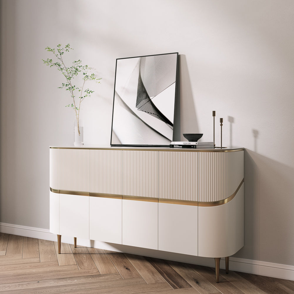 Partly Assemble White & Gold Glossy Sintered Stone Sideboards & Buffets