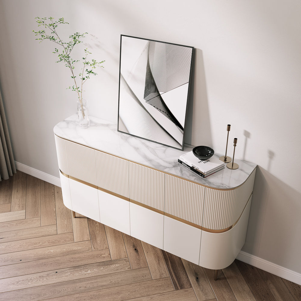 Sintered Stone White & Gold Glossy Sintered Stone Sideboards & Buffets