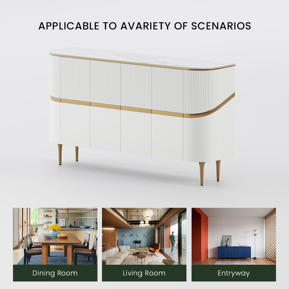 Wood White & Gold Glossy Sintered Stone Sideboards & Buffets