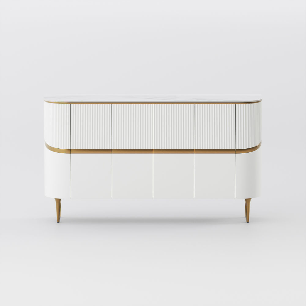 White & Gold Glossy Sintered Stone Sideboards & Buffets