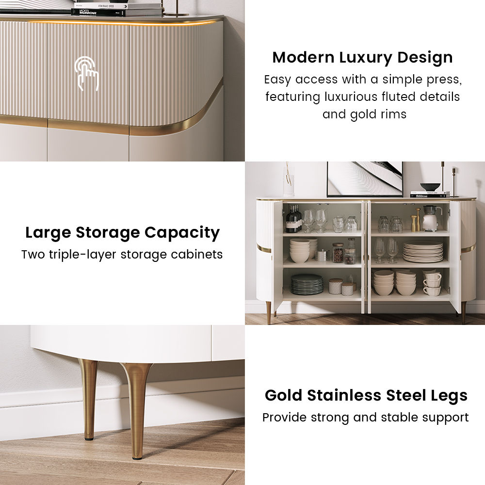 White & Gold Glossy Sintered Stone Sideboards & Buffets