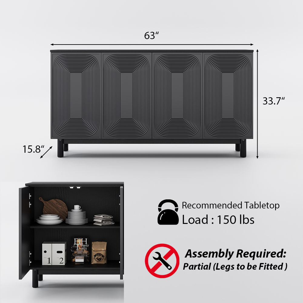 Wood Black MDF Sideboards & Buffets