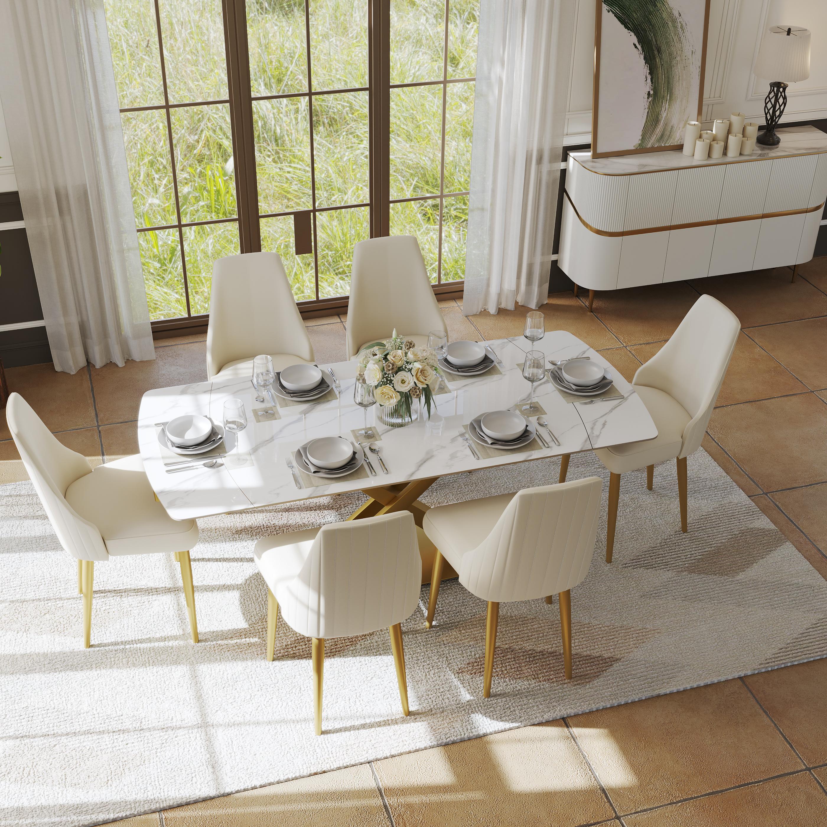 White & Gold Glossy Sintered Stone Sideboards & Buffets