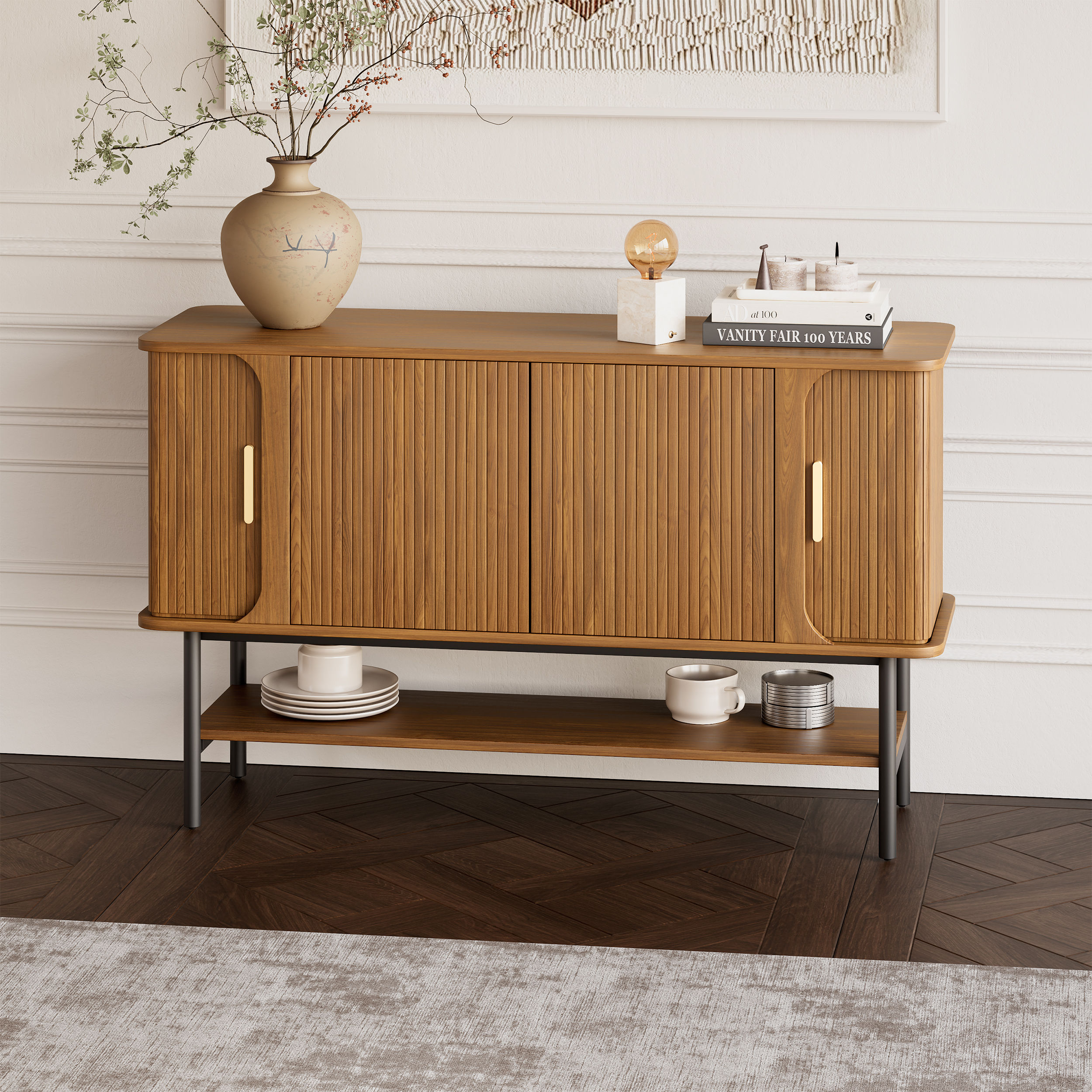 with Storage Walnut Color MDF Sideboards & Buffets