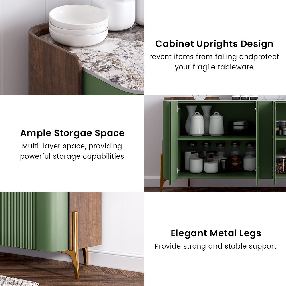 Multi-layer Solid Wood Frame Green Sintered Stone Sideboards & Buffets