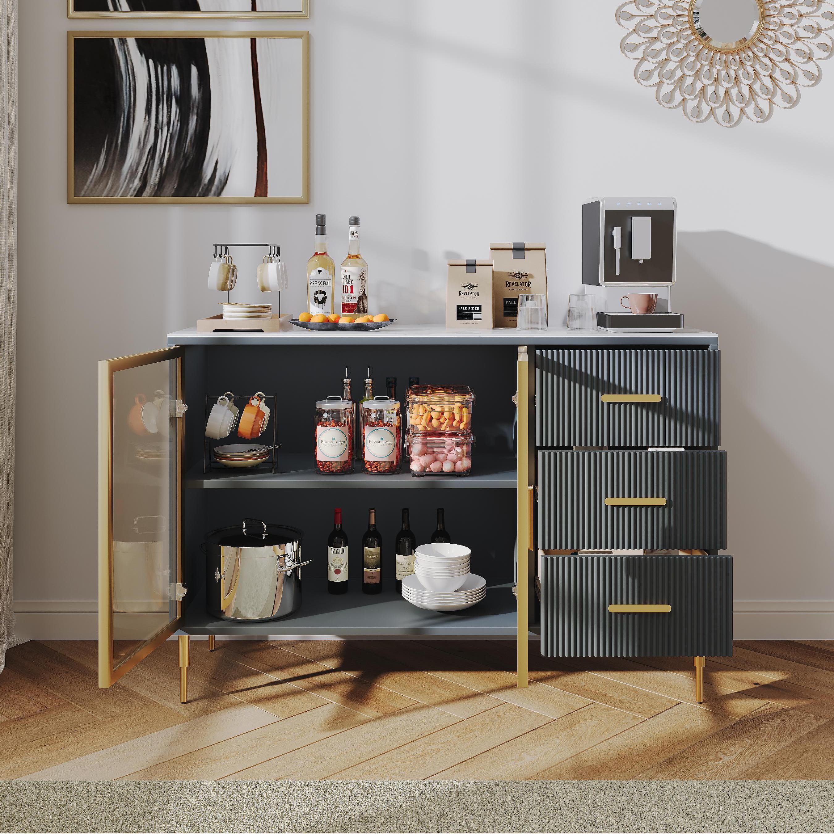 Sintered Stone White & Gray Blue Matte Sintered Stone Sideboards & Buffets