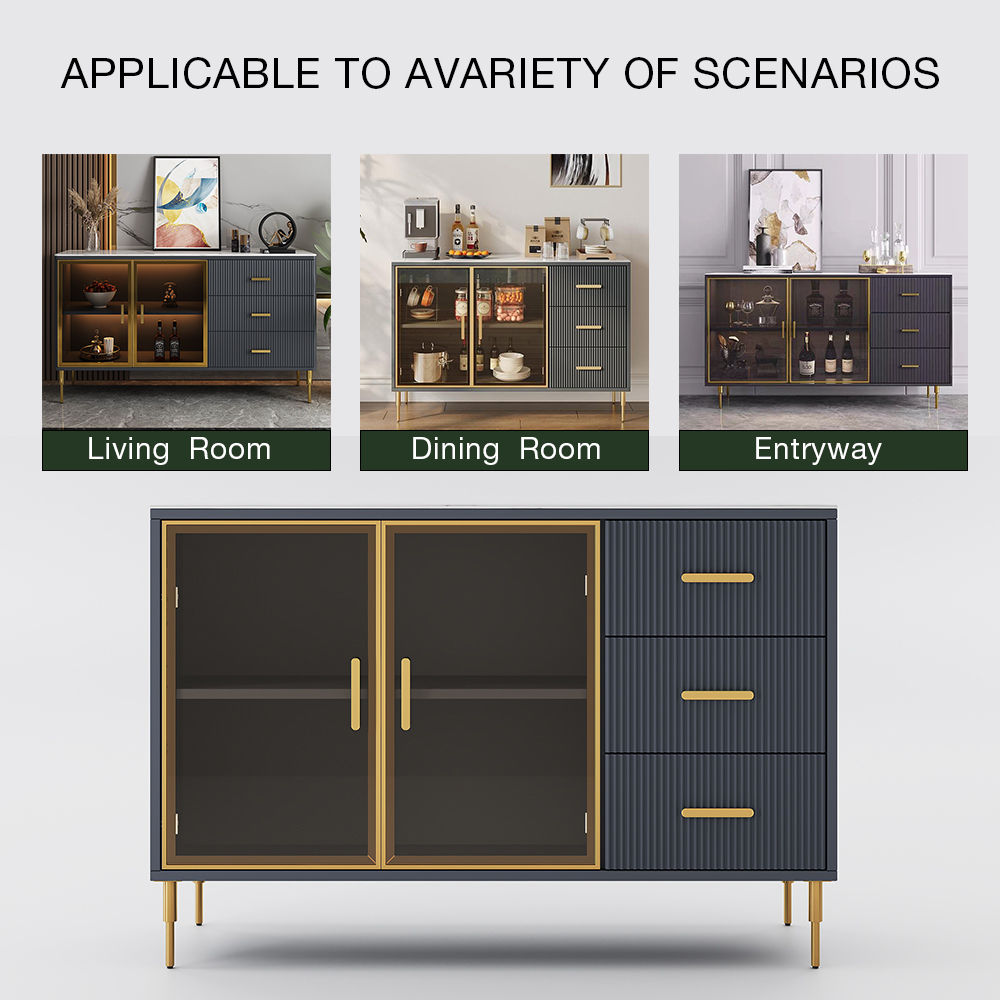 Partly Assemble White & Gray Blue Matte Sintered Stone Sideboards & Buffets