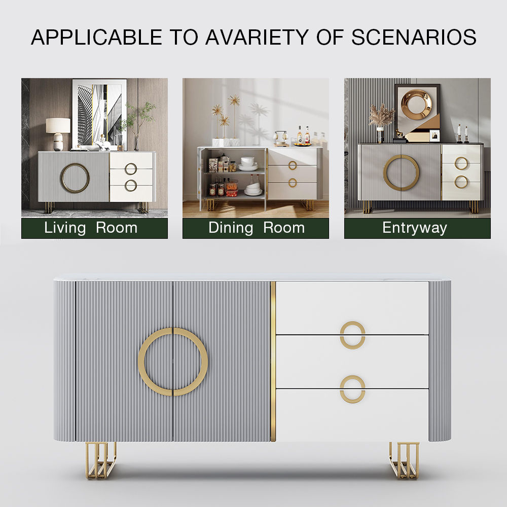 with Cabinets White & Gray Glossy Sintered Stone Sideboards & Buffets