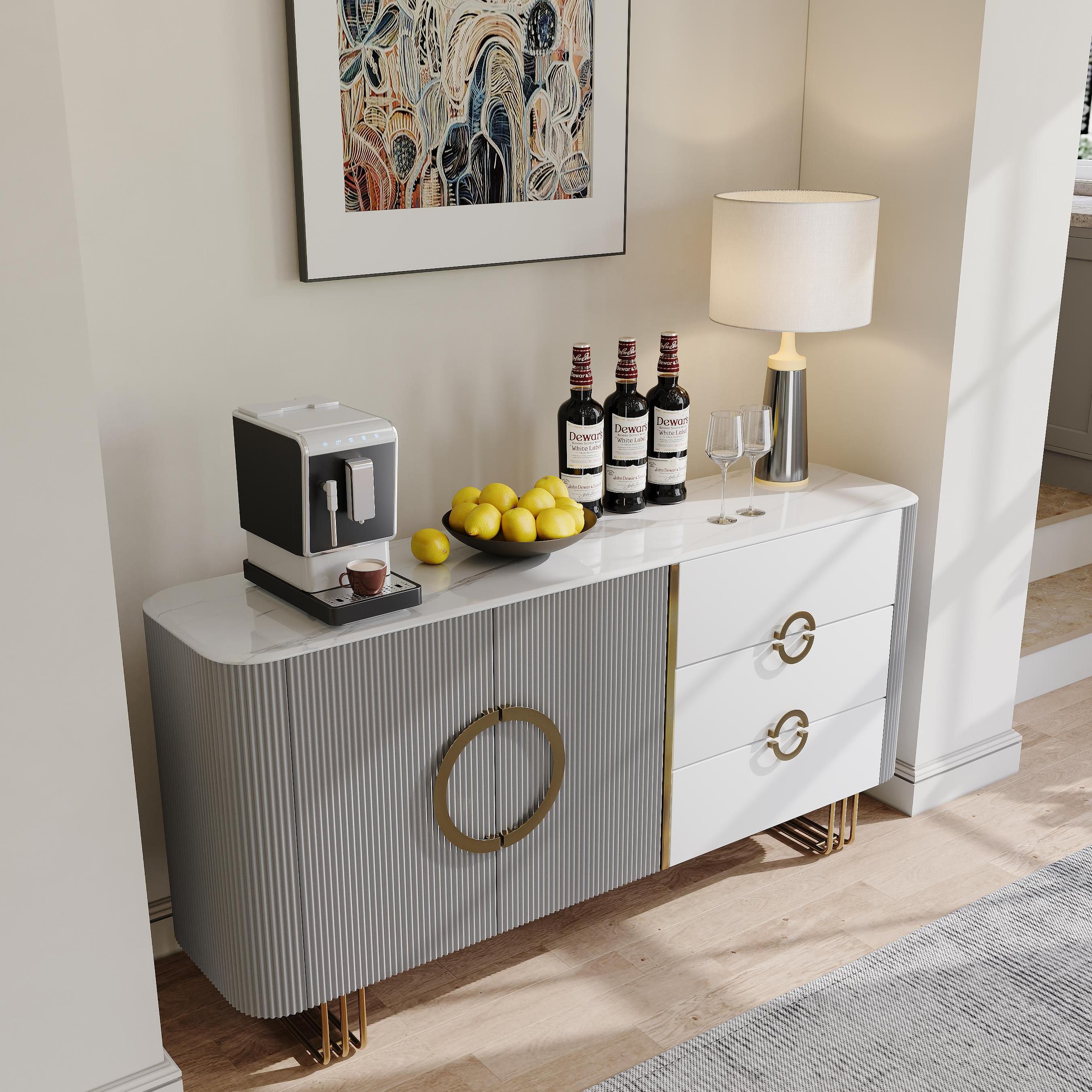 Sintered Stone White & Gray Glossy Sintered Stone Sideboards & Buffets