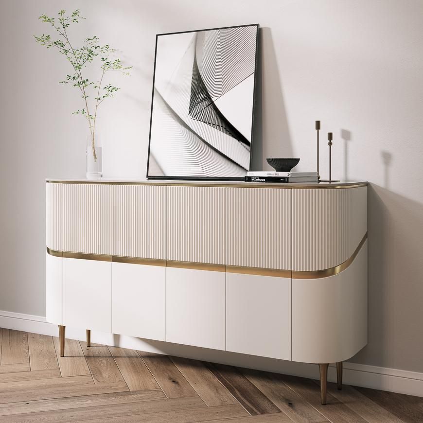White & Gold Glossy Sintered Stone Sideboards & Buffets