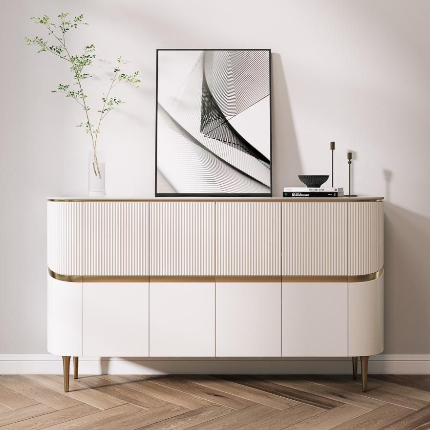 White & Gold Glossy Sintered Stone Sideboards & Buffets