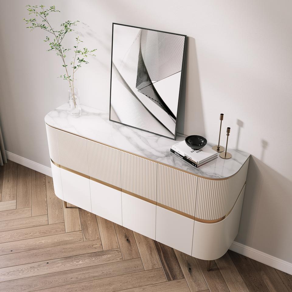 White & Gold Glossy Sintered Stone Sideboards & Buffets