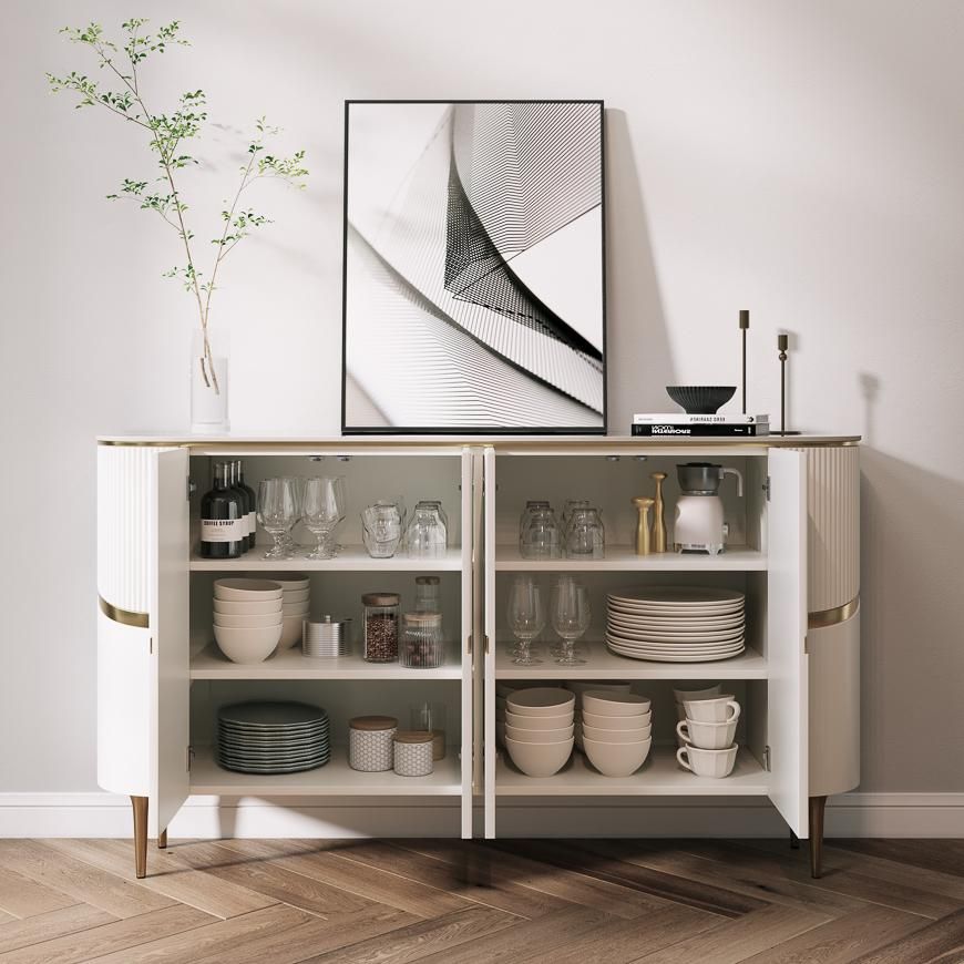 White & Gold Glossy Sintered Stone Sideboards & Buffets