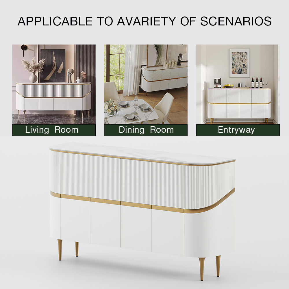 White & Gold Glossy Sintered Stone Sideboards & Buffets