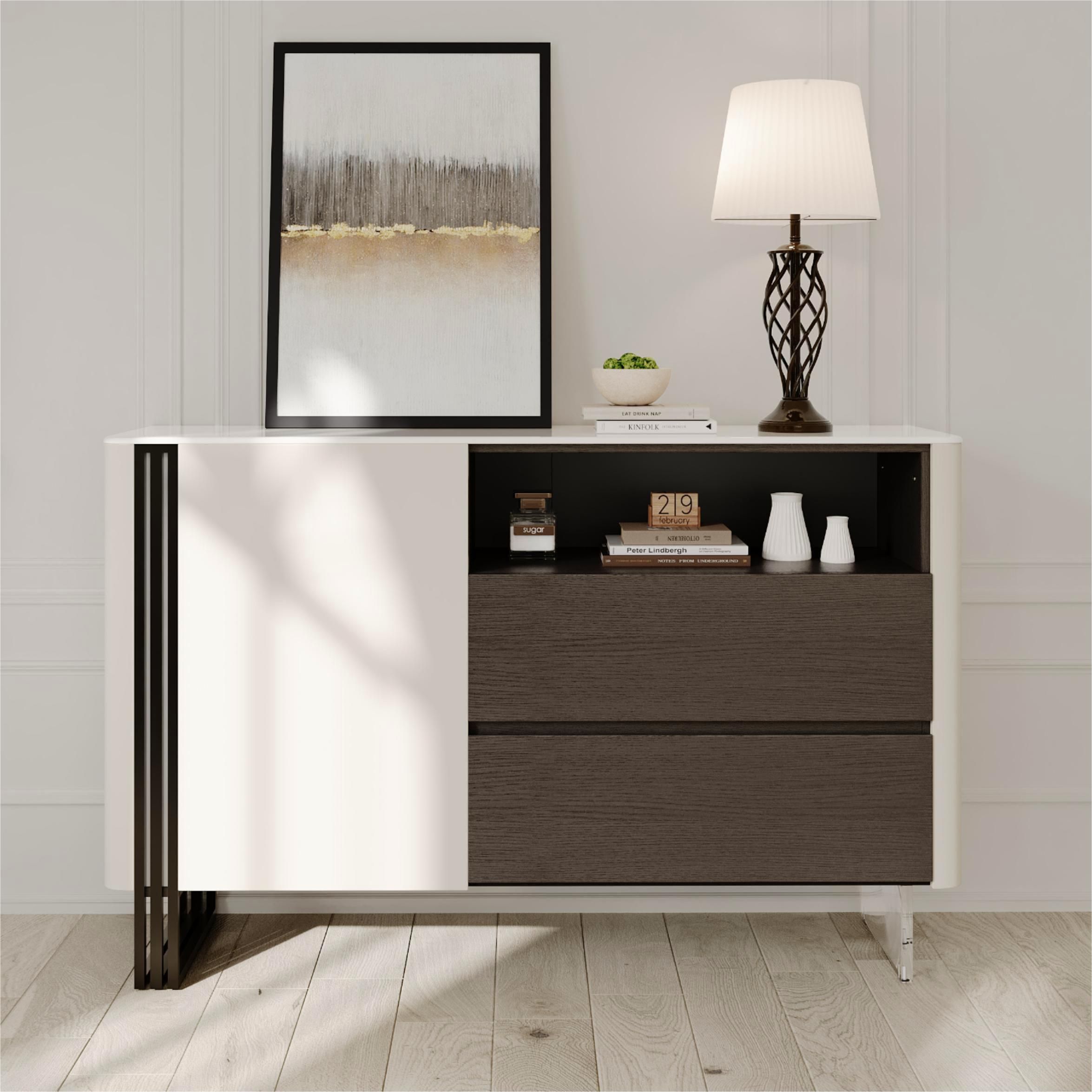 White & Black Crystallized Stone Sideboards & Buffets