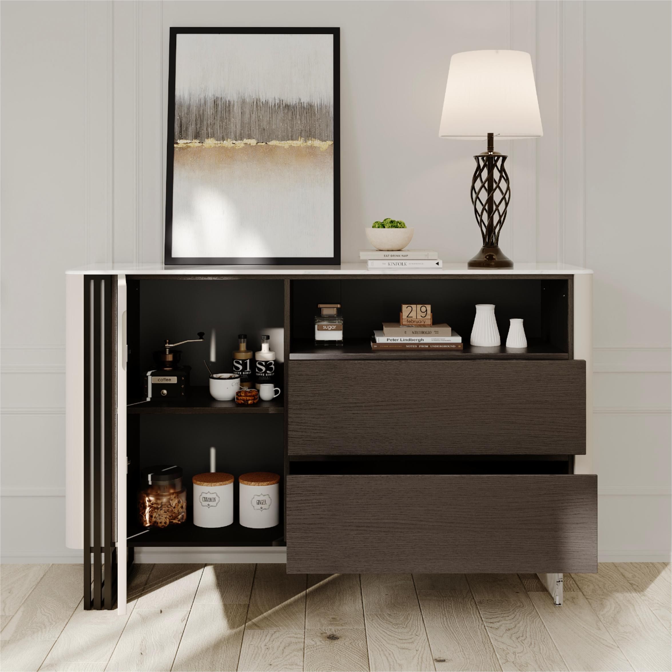 White & Black Crystallized Stone Sideboards & Buffets