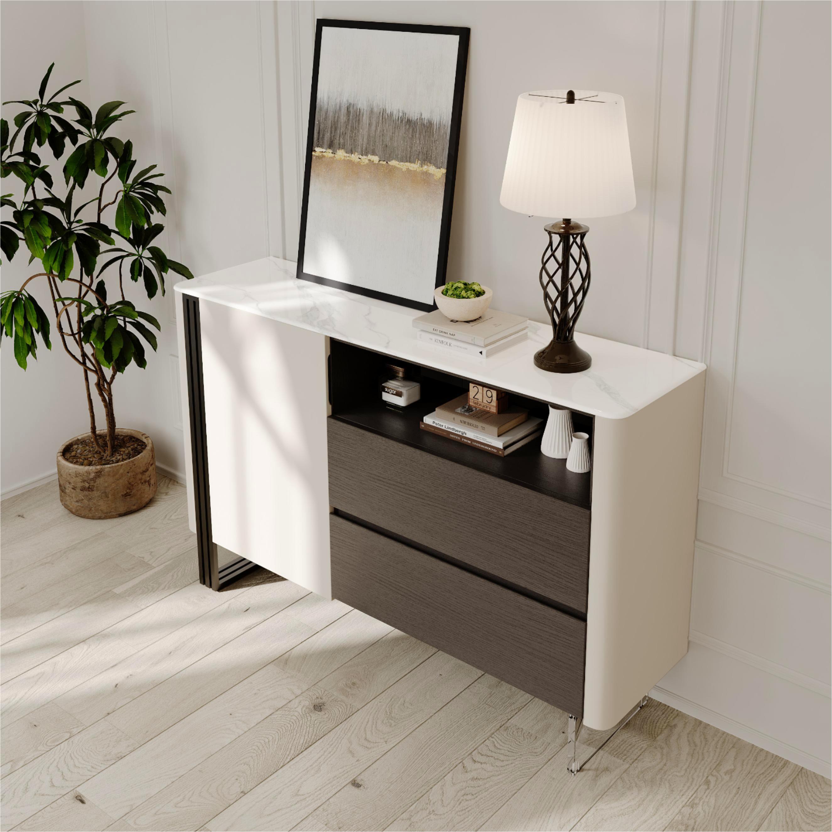 White & Black Crystallized Stone Sideboards & Buffets