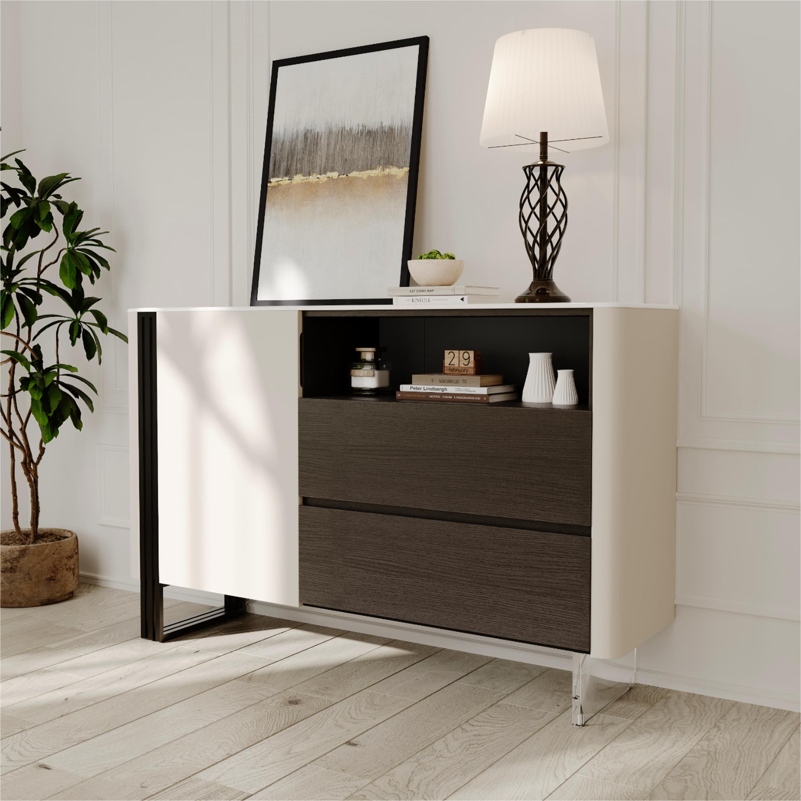 White & Black Crystallized Stone Sideboards & Buffets