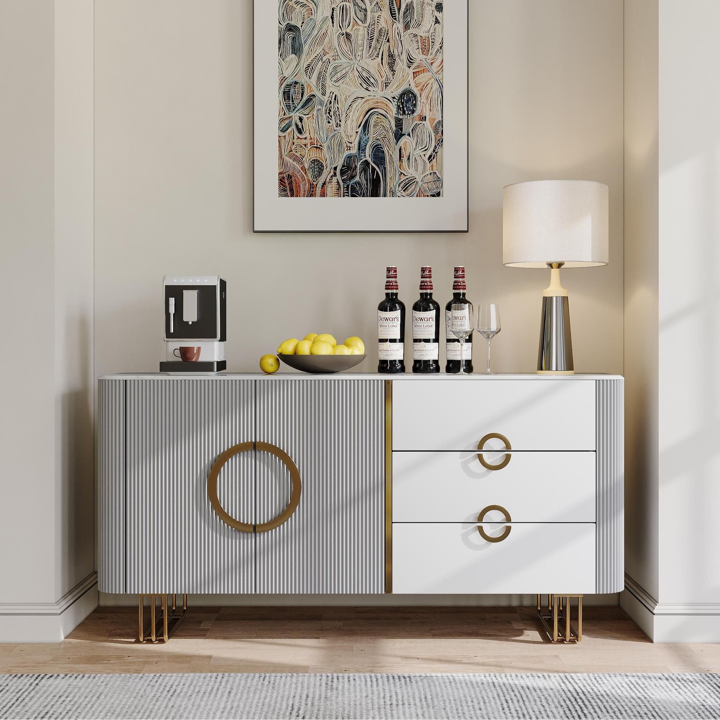 with Storage White & Gray Glossy Sintered Stone Sideboards & Buffets