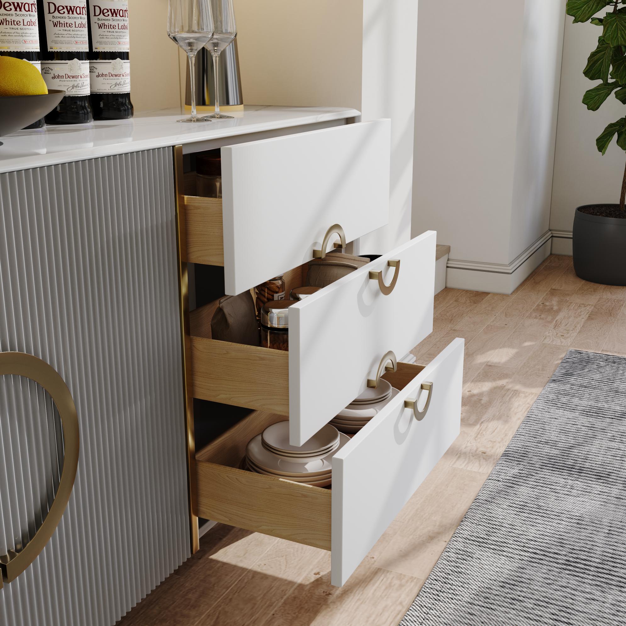 Metal Leg White & Gray Glossy Sintered Stone Sideboards & Buffets
