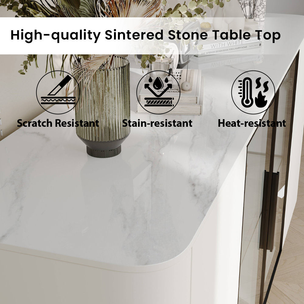 White & Black Glossy Sintered Stone Sideboards & Buffets