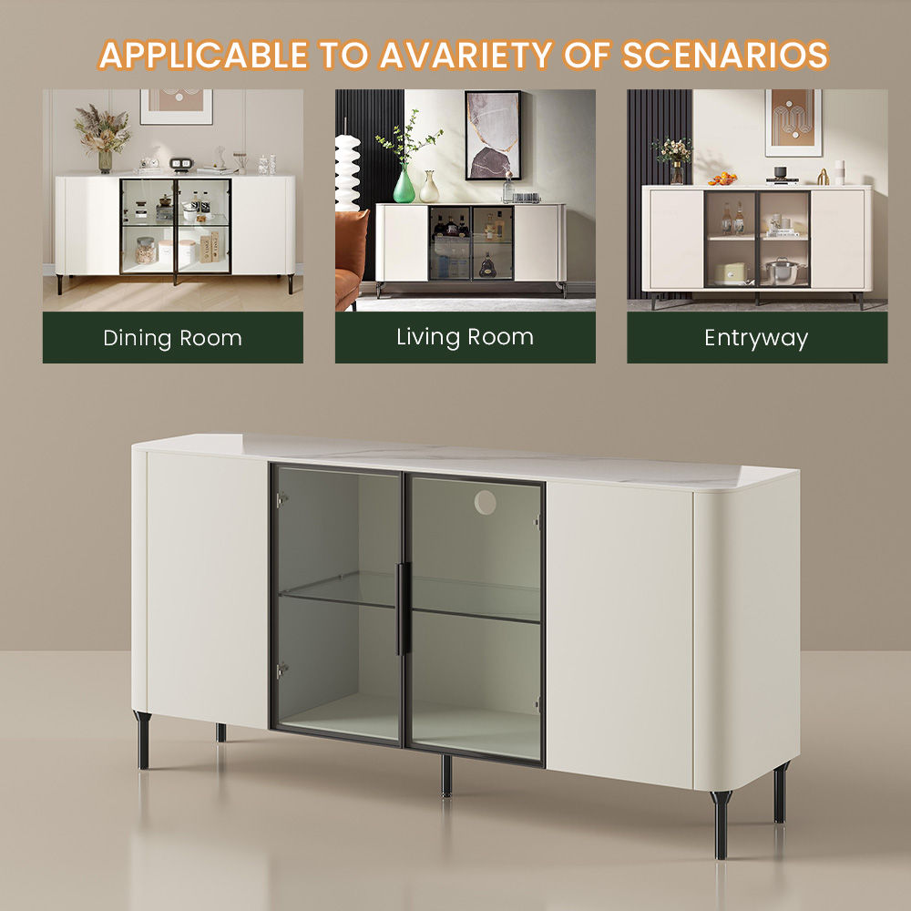 White & Black Glossy Sintered Stone Sideboards & Buffets